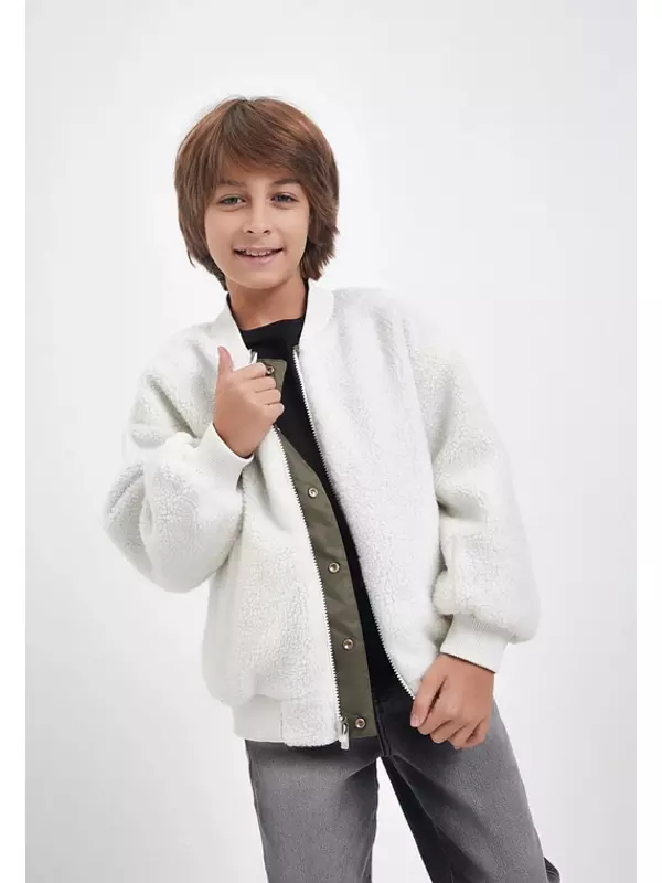 Оливковый двусторонний бомбер для мальчиков