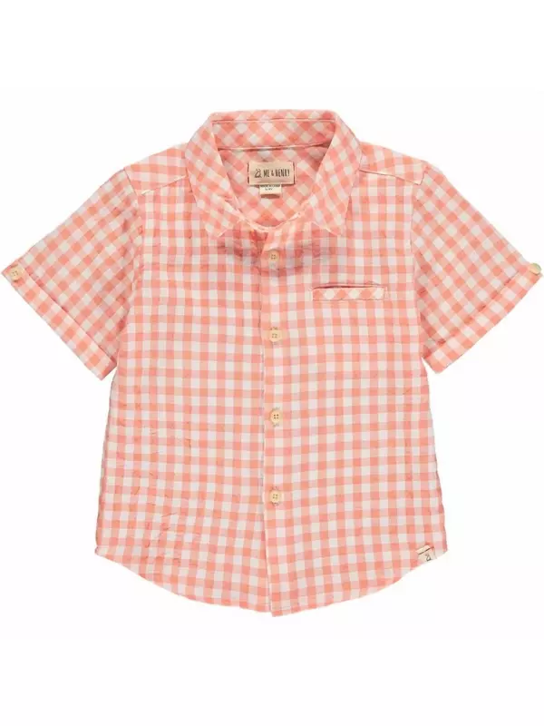Рубашка Penzance с коротким рукавом для мальчика в абрикосовую клетку ME & HENRY, цвет apricot plaid