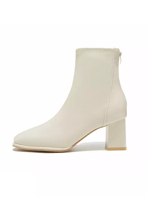 Medd Осенне-зимние французские высокие каблуки женские сапоги-ботфорты утепленные бежевые, цвет Beige Fleece-Lined