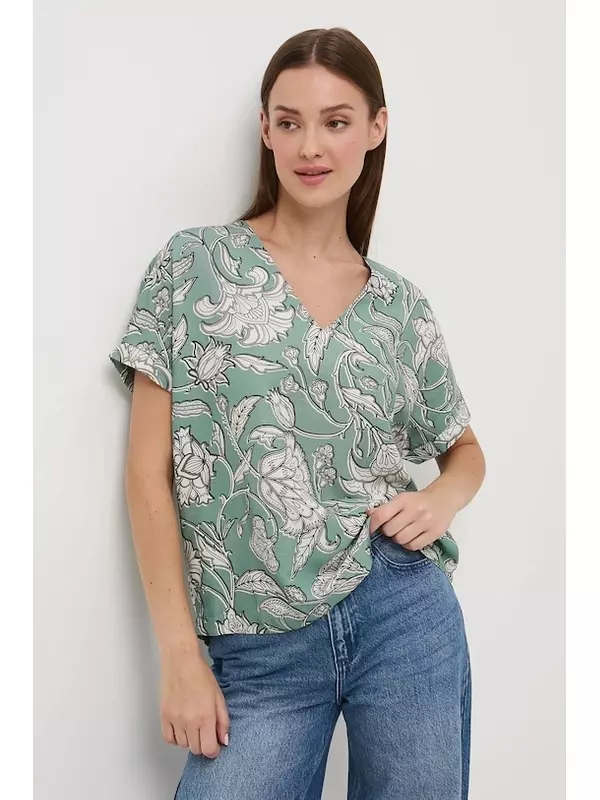 Блузка с добавлением льна Medicine, бирюзовый