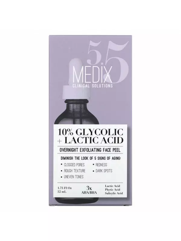 Medix 5.5, 10% гликолевая + молочная кислота, ночной отшелушивающий пилинг для лица, 52 мл (1,75 жидк. Унции)