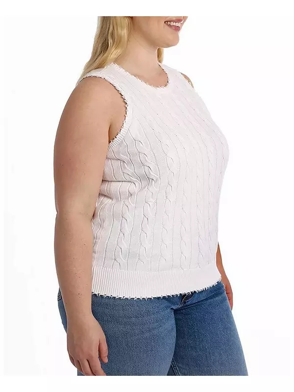 Топ из хлопка с бахромой и косичками больших размеров Minnie Rose, белый
