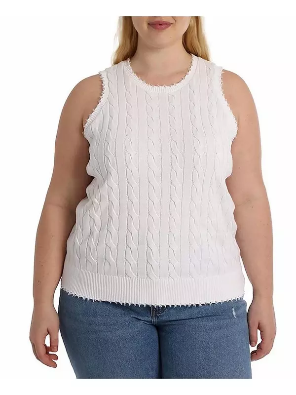 Топ из хлопка с бахромой и косичками больших размеров Minnie Rose, белый