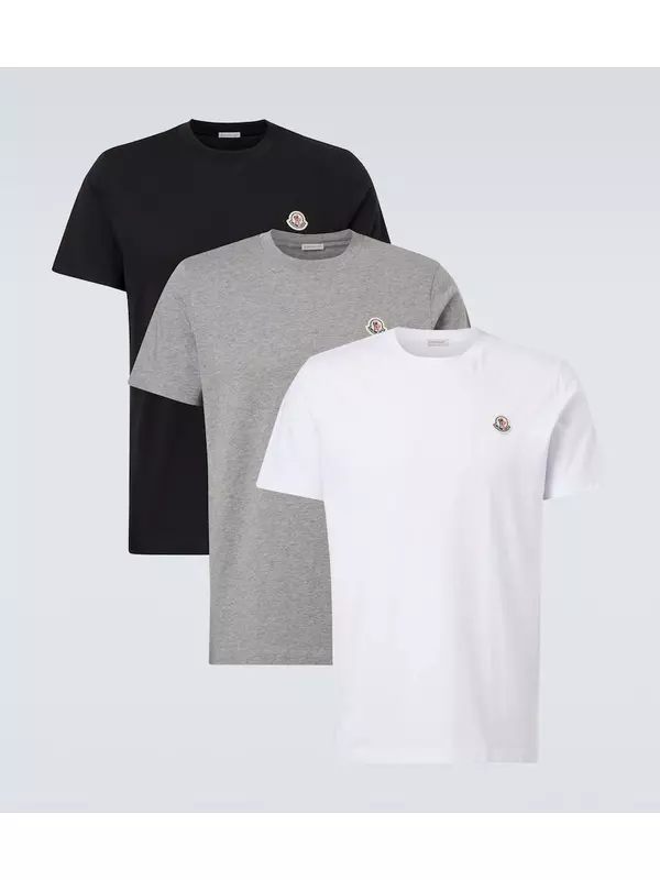 Набор из 3 хлопковых футболок с логотипом Moncler, White/Grey/Black