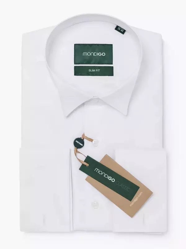 Рубашка MONDIGO под бабочку и запонки приталенная SLIM FIT, размер M - 170-182, белый