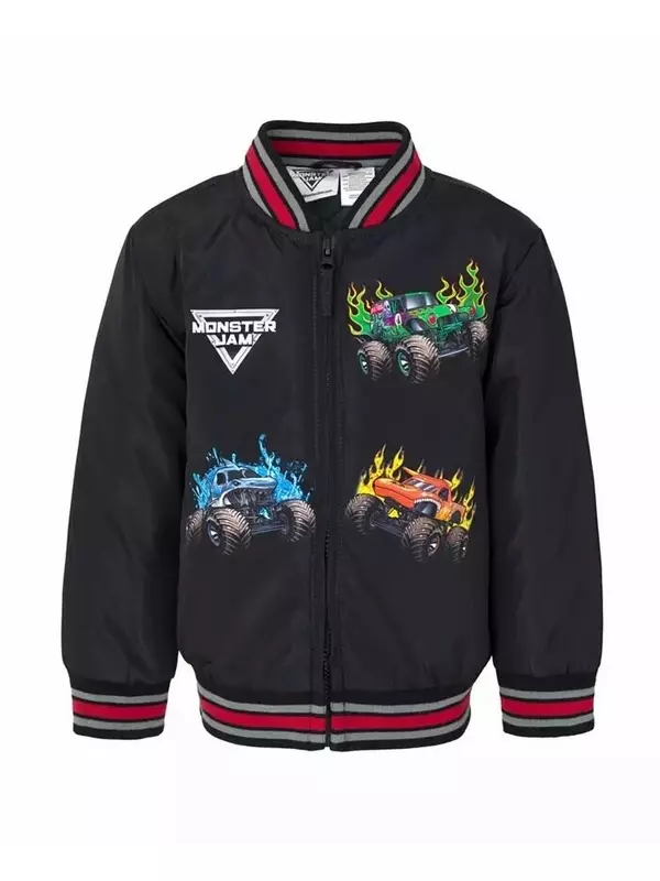 Университетский бомбер на молнии для мальчиков Grave Digger El Toro Loco Megalodon Monster Jam, черный