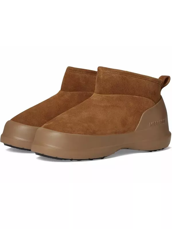 Угги унисекс MOON BOOT Luna низкие замшевые на толстой подошве, коньяк