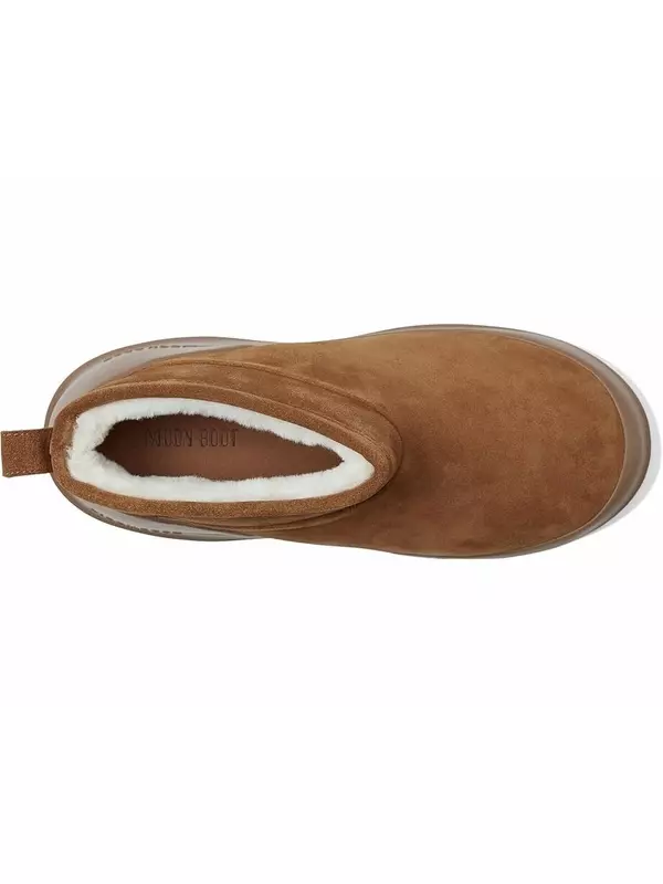 Угги унисекс MOON BOOT Luna низкие замшевые на толстой подошве, коньяк