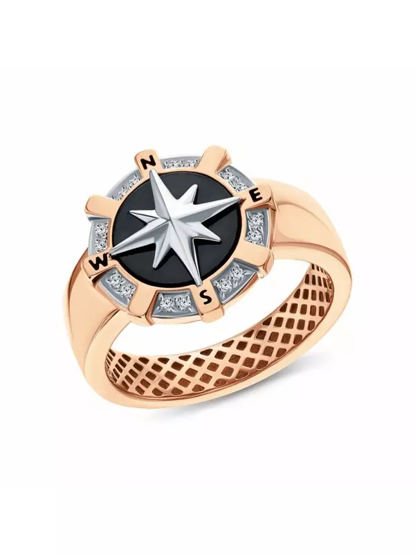 Золотое кольцо с фианитами и ониксом природным