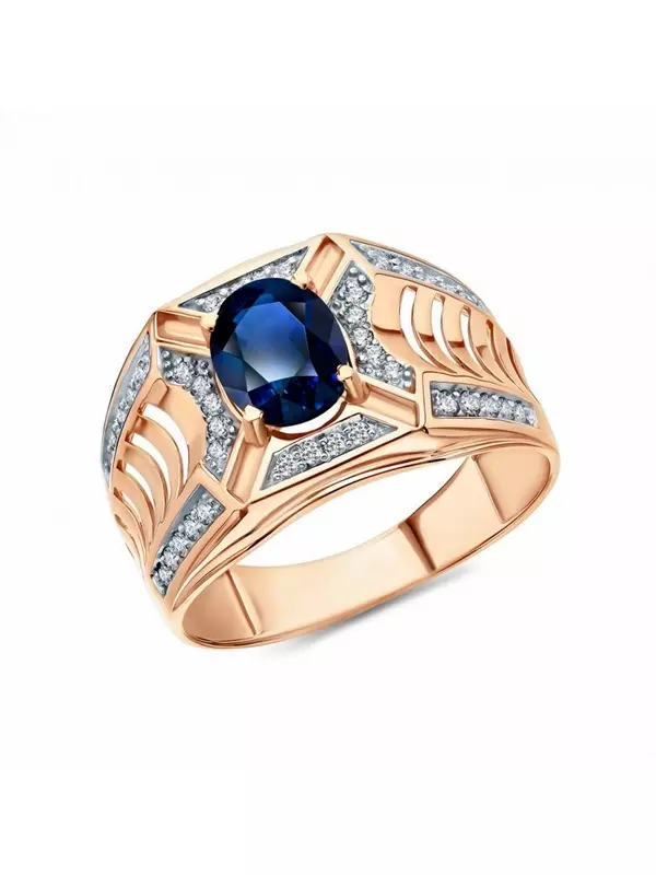 Золотое кольцо с фианитами и наносапфирами