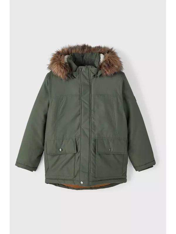 Парка с искусственным мехом и застежкой-молнией Name It, зеленый