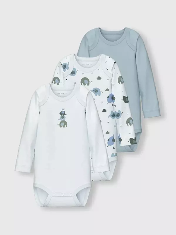 Комбинезон для сна Name It NBMBODY 3P LS BABY ELEPHANT NOOS (упаковка, 3 шт.), цвет Baby Blue