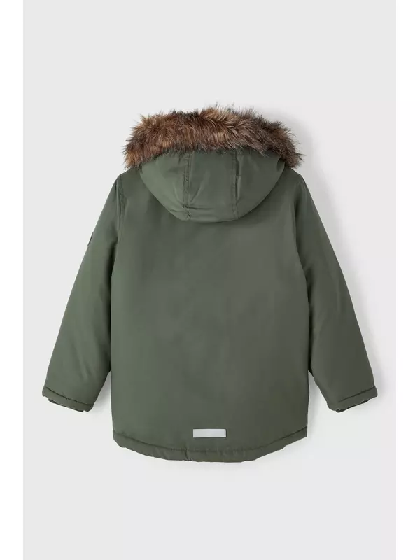 Парка с искусственным мехом и застежкой-молнией Name It, зеленый