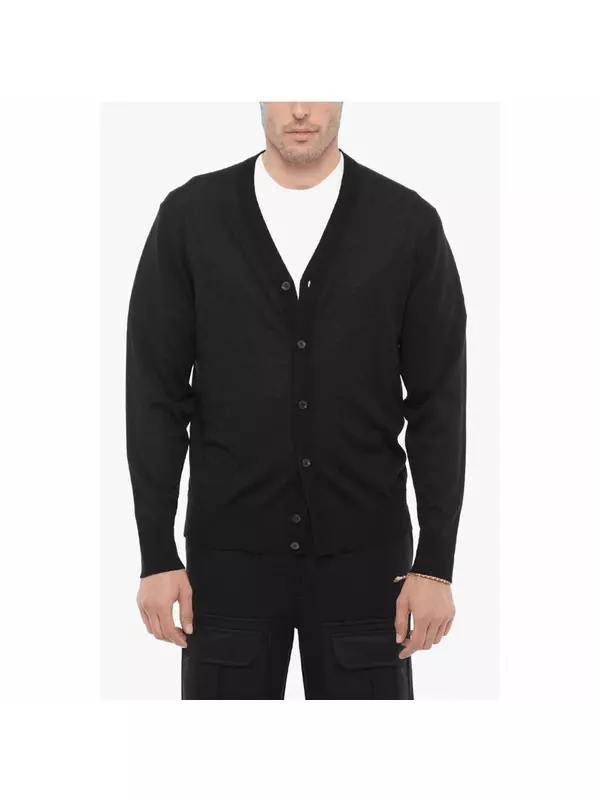 Шерстяной кардиган облегающего кроя с V-образным вырезом Neil Barrett, Black