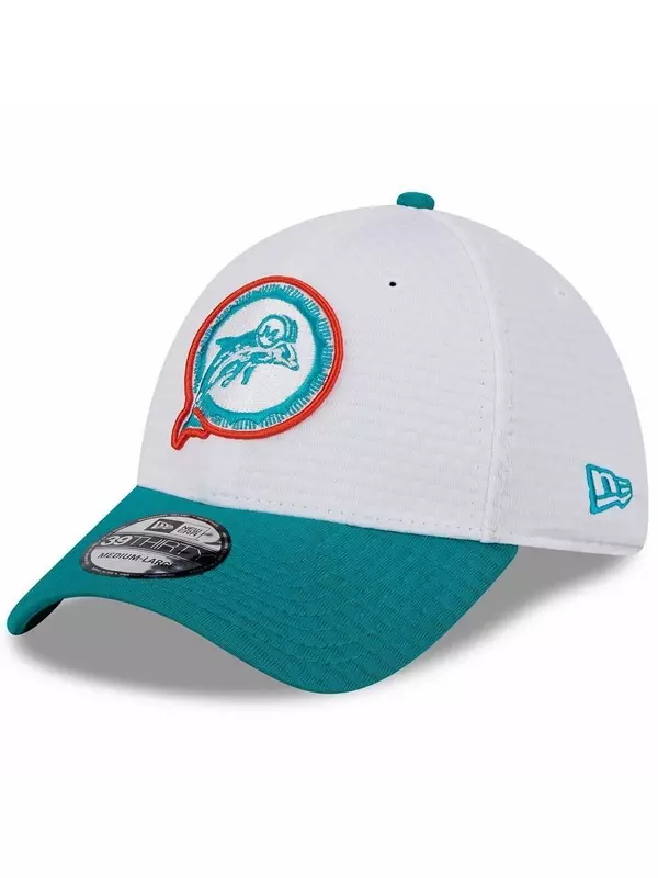 Мужская кепка New Era White/Aqua Miami Dolphins 2024 NFL Training Camp 39THIRTY Flex Hat, цвет Dol White