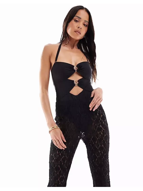 Купальник New Look с вырезами и завитками черного цвета