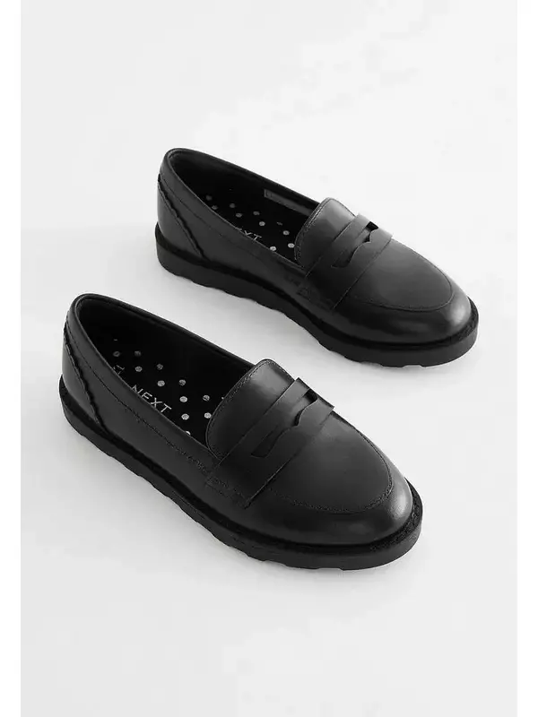 Слипоны School Leather Slim Sole Loafers Next, черный
