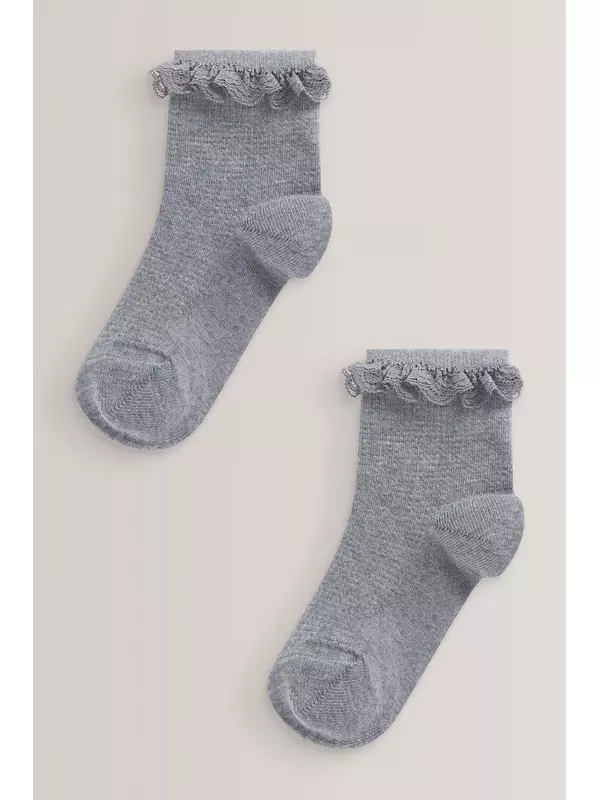 Комплект из 2 пар носков с рюшами до щиколотки с высоким содержанием хлопка Next, серый