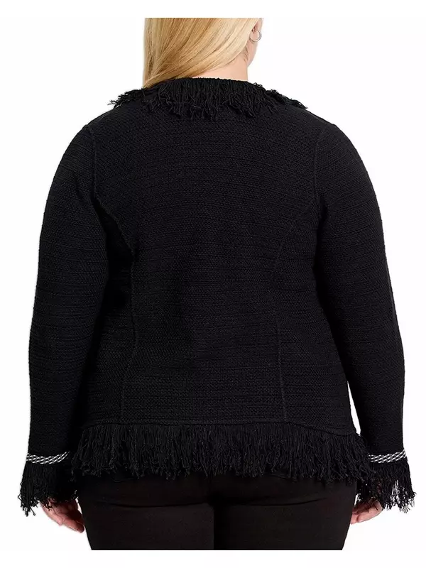 NIC+ZOE Plus Statement Fringe Mix Вязаный жакет Nic + Zoe, черный