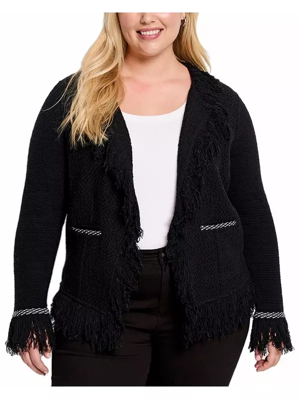 NIC+ZOE Plus Statement Fringe Mix Вязаный жакет Nic + Zoe, черный