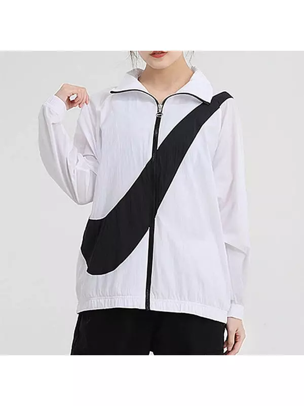 Куртка с большой молнией-галочкой, ветровка белая Nike, белый