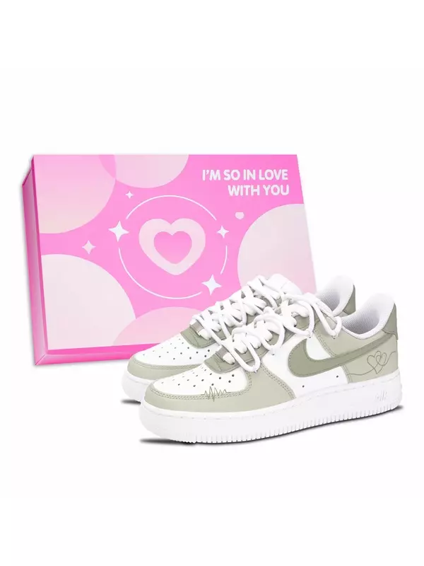 Кроссовки Air Force 1 Air Force 1, Serial Love, износостойкие, низкие, для скейтбординга, унисекс, серо-зеленые Nike, Gray Green