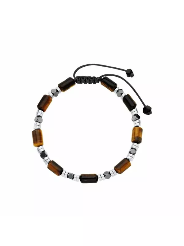 Стальной браслет с тигровым глазом и гематитом