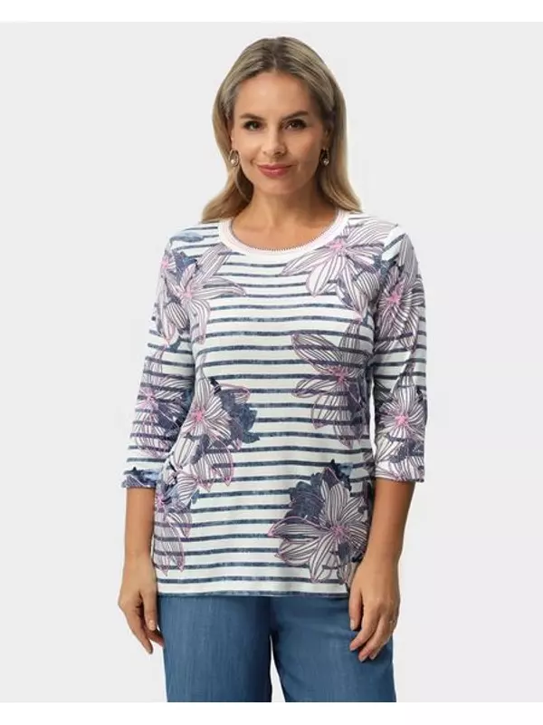 Лонгслив Hannah в полоску с цветочным узором