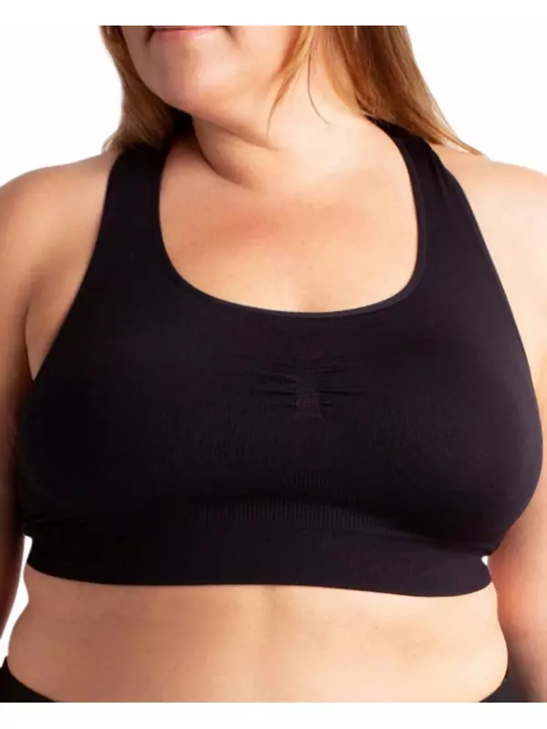 Бесшовный спортивный бюстгальтер больших размеров черного цвета On The Plus Side