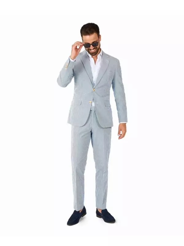 Мужской повседневный костюм - Casual Two-Piece Suit - Наряд для свадьбы и бизнес-кэжуал - Темно-серый OppoSuits, синий