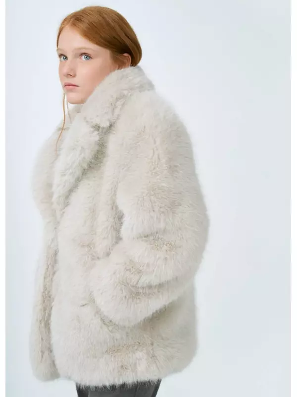 Шуба из искусственного меха для девочек, Бежевый