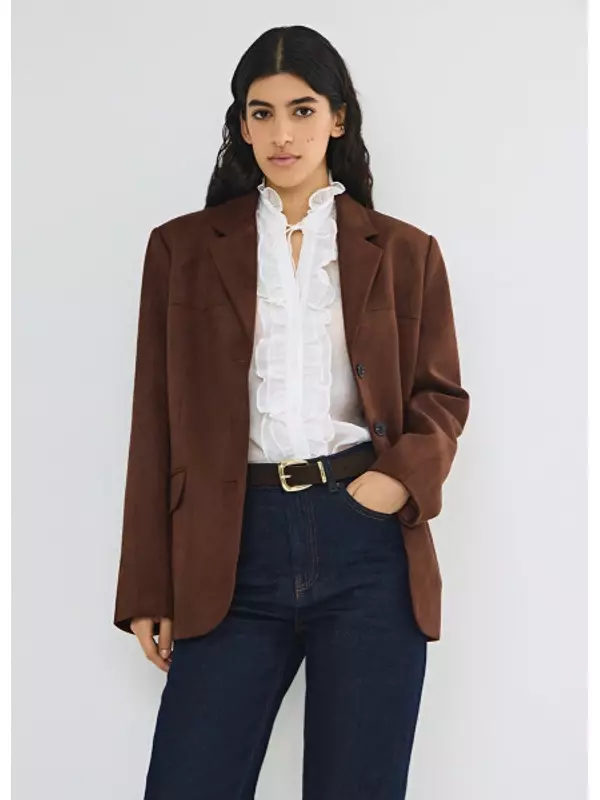 Однобортный жакет из замши, Оранжевый