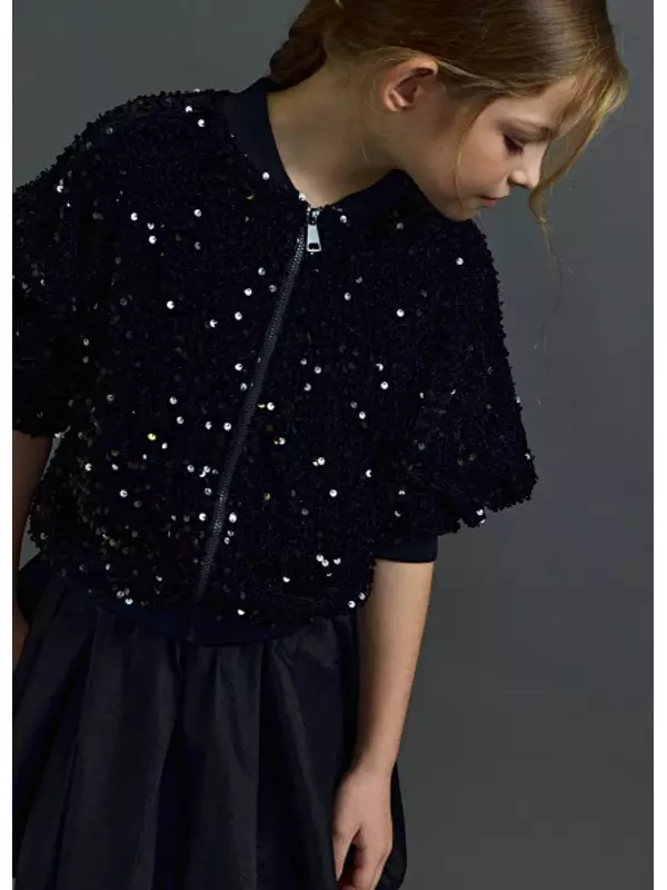 Бомбер из велюра с пайетками для девочек, Черный