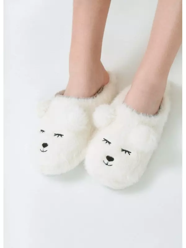 Тапочки с искусственным мехом для девочек, Бежевый