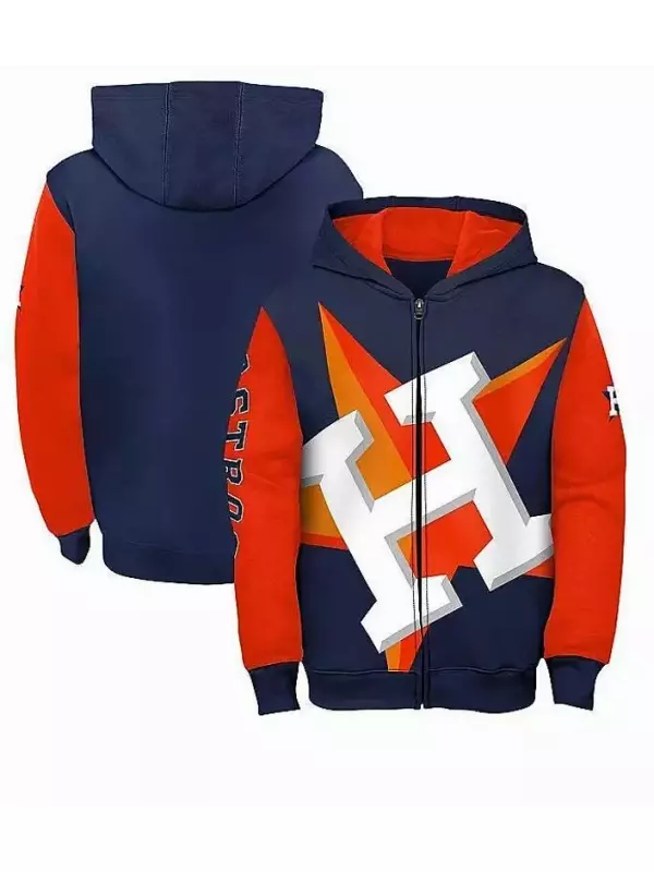 Темно-синяя толстовка с капюшоном и молнией во всю длину для мальчиков и девочек с открыткой Houston Astros Outerstuff, синий