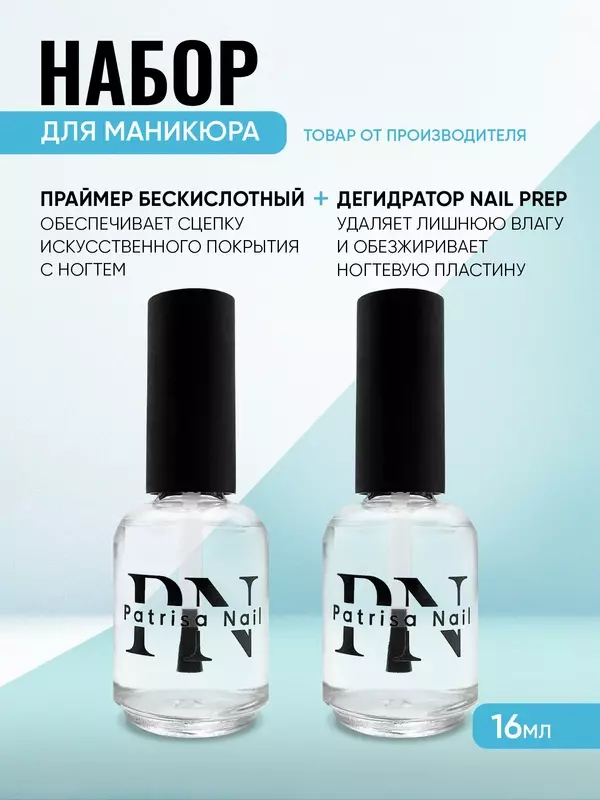 Набор: Праймер для ногтей + Дегидратор обезжириватель Patrisa Nail, по 16 мл