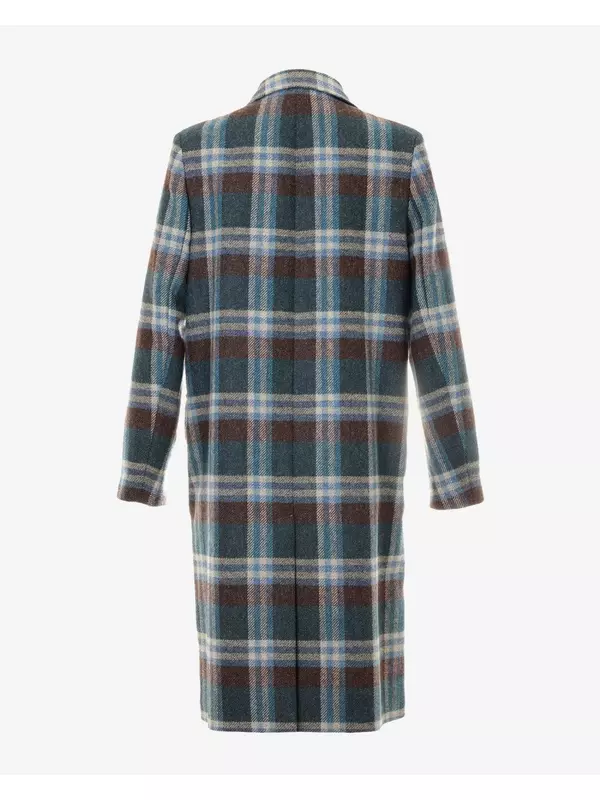 Двубортное длинное пальто в зеленую клетку Paul Smith