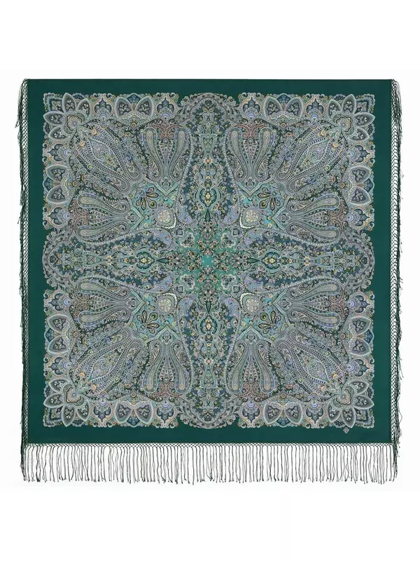 Платок Павловопосадская платочная мануфактура Базовая коллекция для женщин,135х135 см, зеленый
