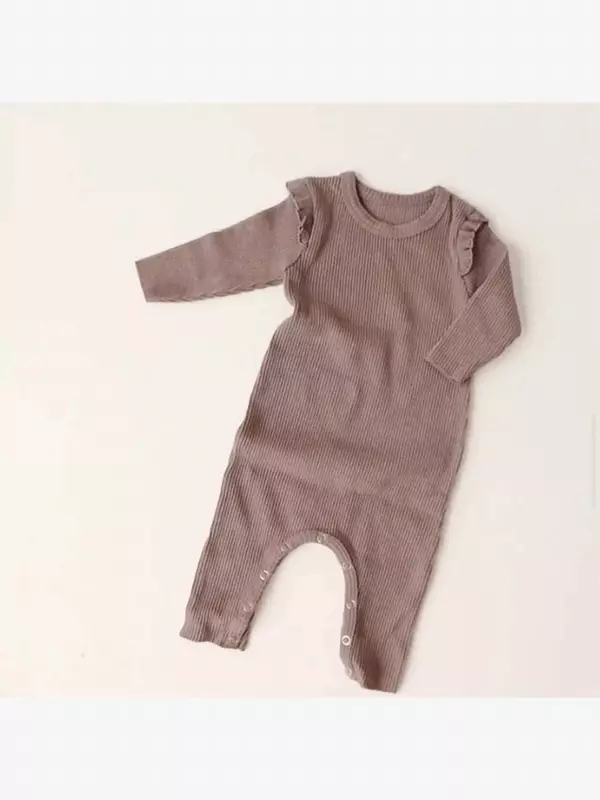 Комбинезон для девочек с рукавами-крылышками в рубчик, цвет Taupe Peekaboo, серо-коричневый