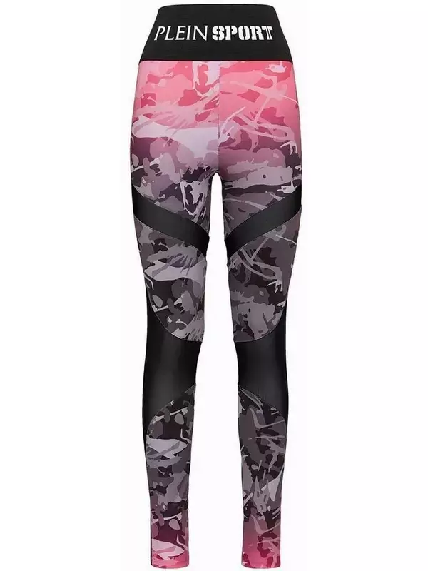 Plein Sport легинсы с завышенной талией и камуфляжным принтом, розовый