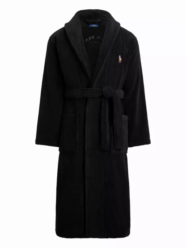 Махровый халат с вышивкой POLO RALPH LAUREN, черный