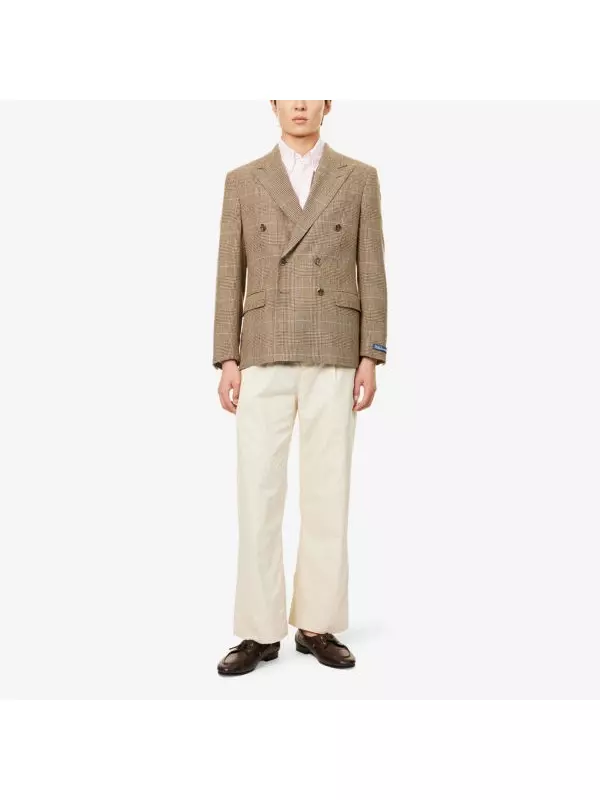 Двубортный шерстяной жакет Polo Ralph Lauren с добавлением шелка, мультиколор