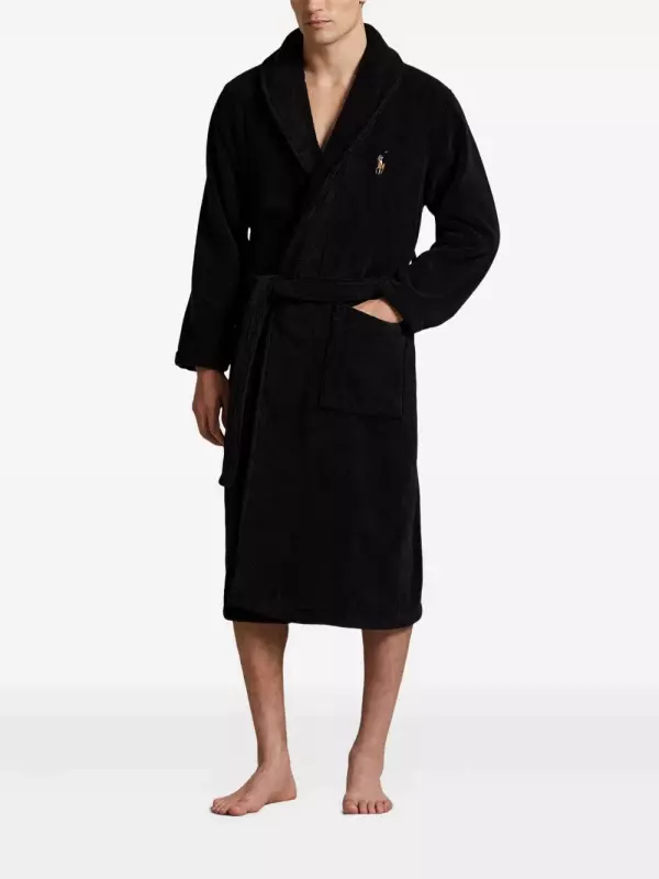 Махровый халат с вышивкой POLO RALPH LAUREN, черный