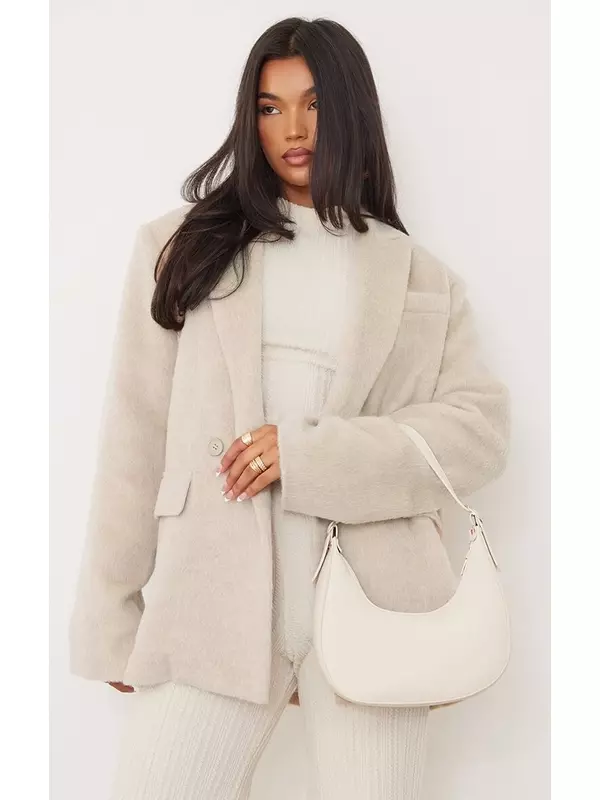 PrettyLittleThing Бежевый объемный пиджак из шерсти с фактурным эффектом