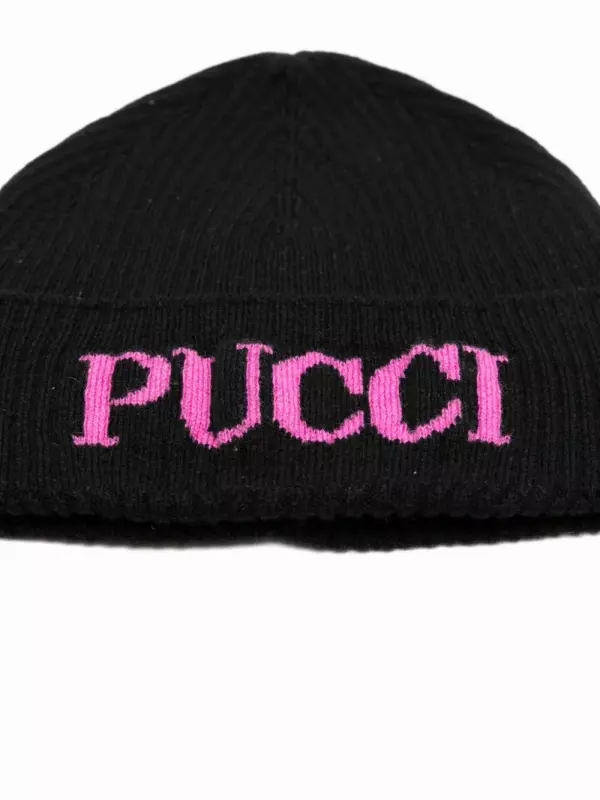 Шапка бини вязки интарсия с логотипом PUCCI Junior, черный