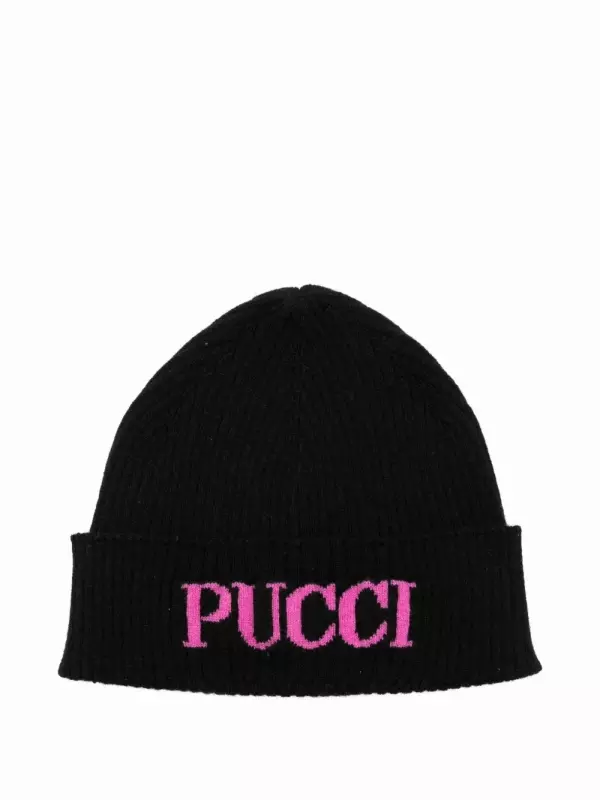 Шапка бини вязки интарсия с логотипом PUCCI Junior, черный