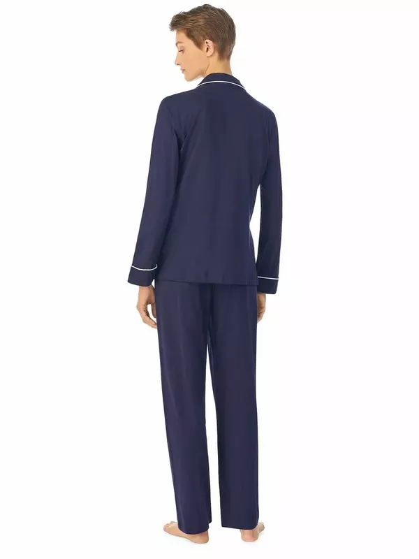 Пижама с длинными рукавами и воротником-стойкой Lauren Ralph Lauren, темно-синий