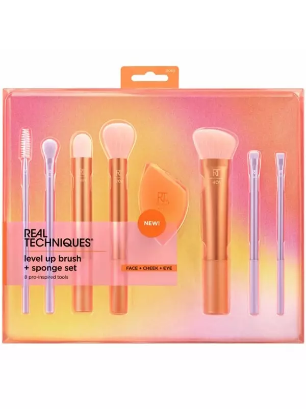 Набор кистей и спонжей Level Up, Набор аксессуаров для макияжа 9 шт. Real Techniques