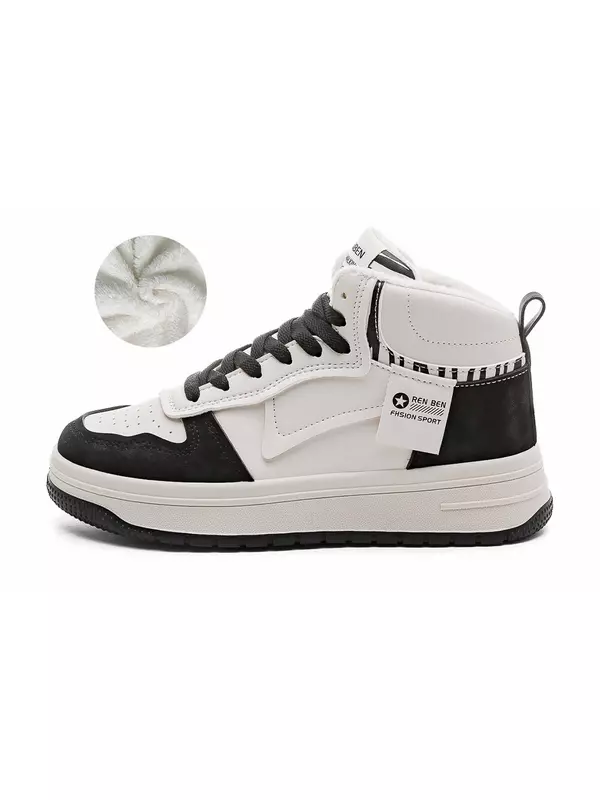 Кеды, скейтборд обувь женская высокая Renben, бежевый/черный