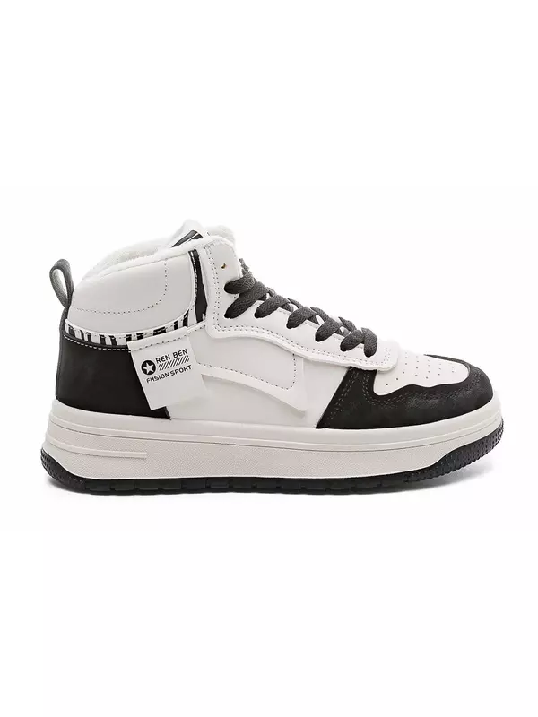 Кеды, скейтборд обувь женская высокая Renben, бежевый/черный